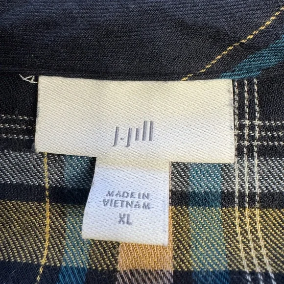 J. Jill Women’s Sz XL Blue Plaid Hook Loop Button Up Shirt Blouse Cotton Blend - Picture 3 of 6
